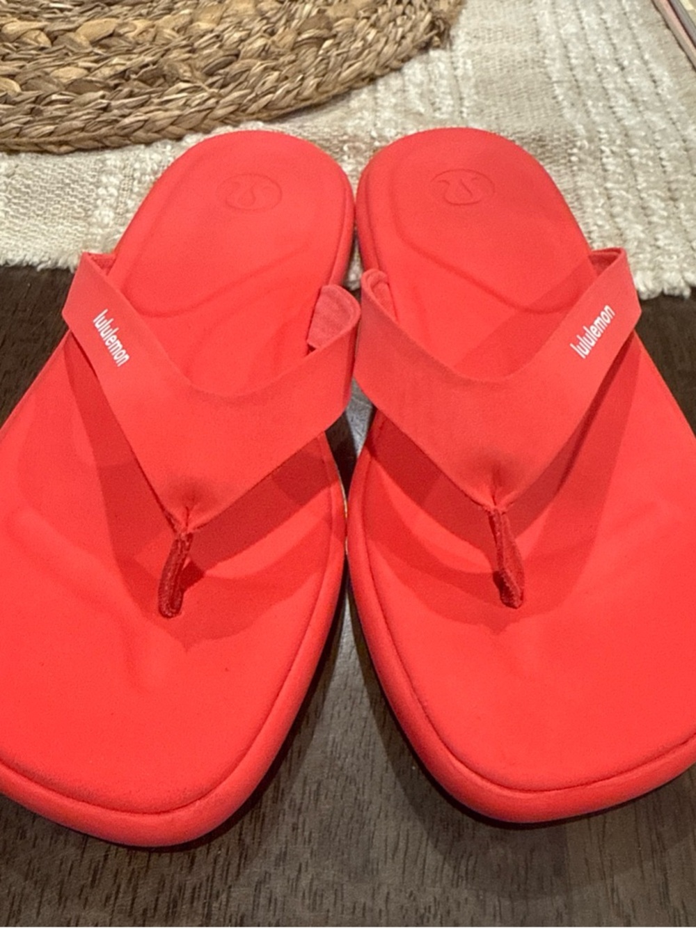 lululemon athletica Coral Red Flip Flop Sandals
